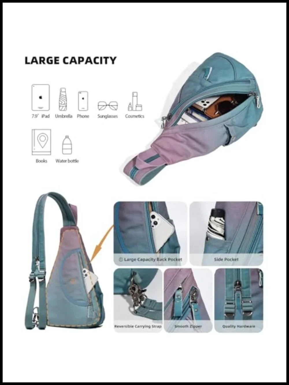 Canvas Sling Bag Mini Backpack Crossbody Daypack Rucksack Adjustable